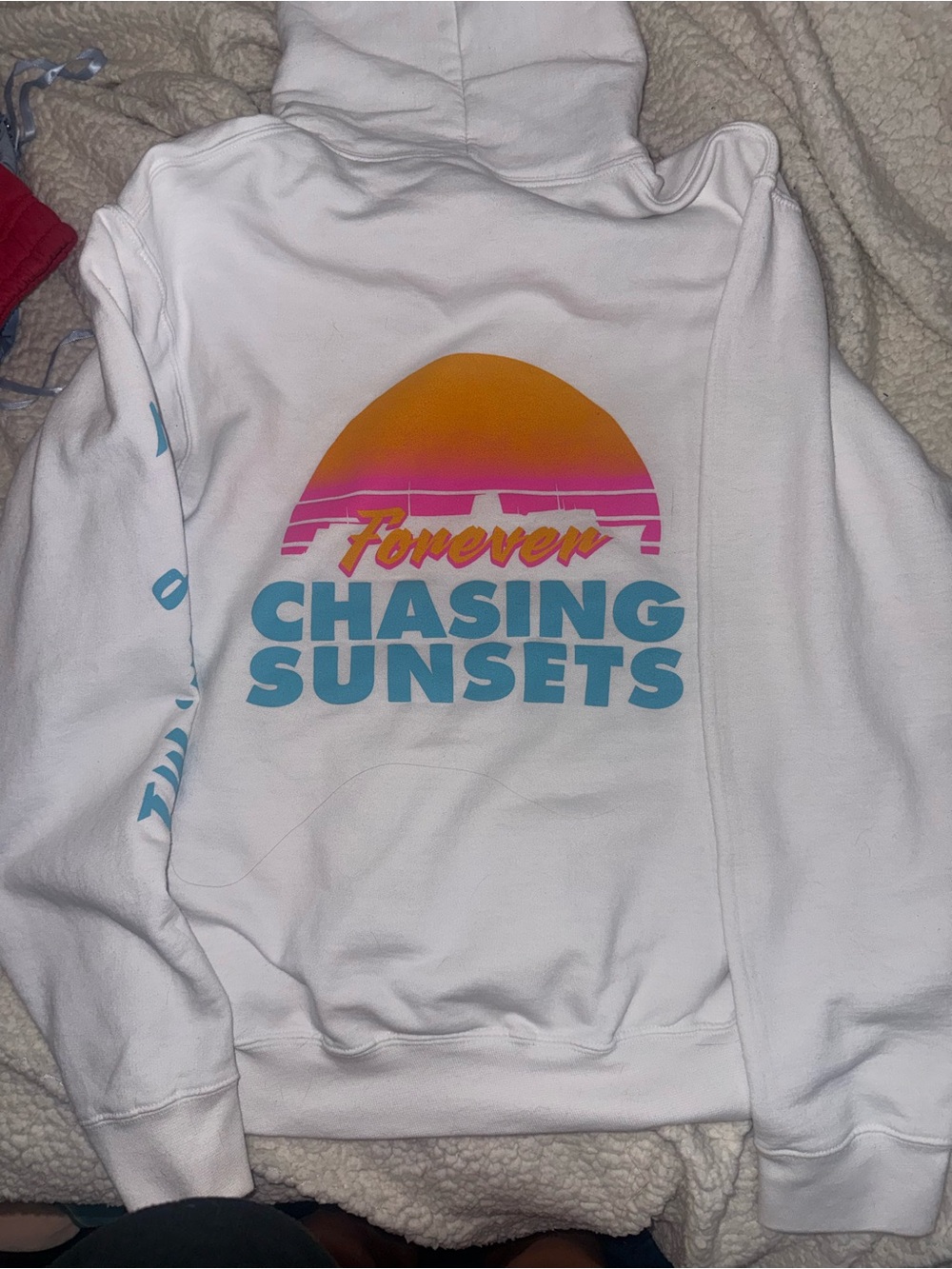 Forever Chasing Sunsets White Graphic Hoodie